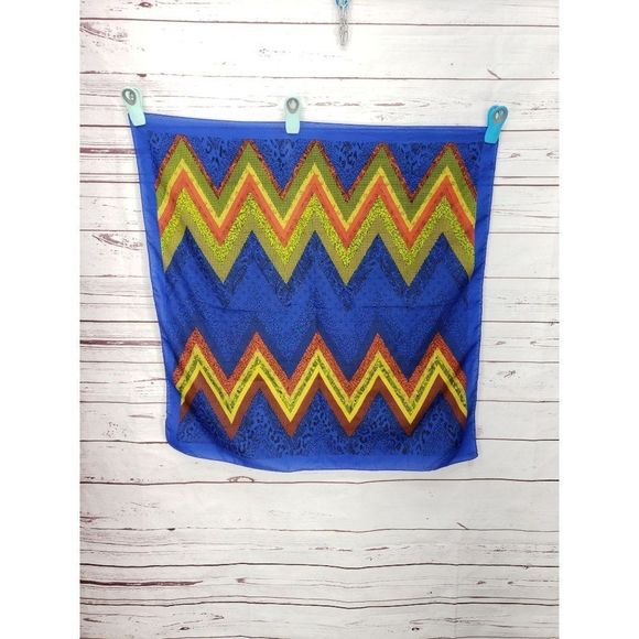 Boho blue zigzag multiple colored paisley print made in Italy scarf‎ wrap - Picture 11 of 12